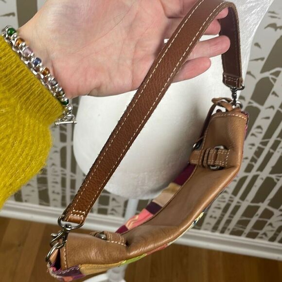 Fossil Patchwork Leather Suede Fabric Hobo Shoulder Bag Clutch - Picture 11 of 11